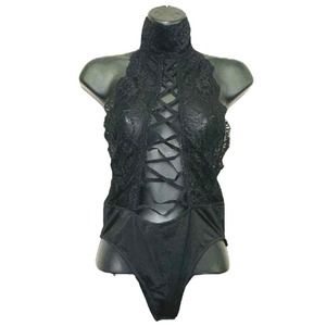 NWOT Kiki Riki Black Lace Strappy Bodysuit